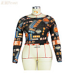 Plus Size Chinese Elements Printed Long Sleeve Crop Top JLY-19165