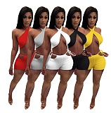Women Halter Neck Backless Top Skinny Shorts Two Piece Set DD-8077