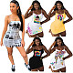 Women's Fashion Solid Color Round Neck Print Halter Dress DAI-8329