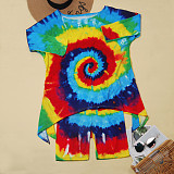 Fashion Tie-dyed Print Irregular Top Skinny Shorts 2 Piece Set NY-8922