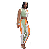 Women Stitching Color Sleeveless Vest Leggings Two Piece Set XY-9082