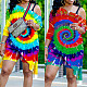 Fashion Tie-dyed Print Irregular Top Skinny Shorts 2 Piece Set NY-8922