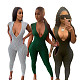 Ribbed Women Sleeveless Deep V-Neck Solid Bodycon Jumpsuit DY-6640