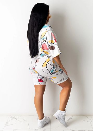 Casual Printed Short-sleeved Crop Top Shorts Two Piece Set BS-1249