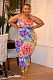 Elegant Flower Print Women Sleeveless Bodycon Midi Dress JLY-1865