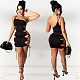 Summer Lace Up Solid Cut Out Sleeveless Bodycon Mini Dresses WA-7152