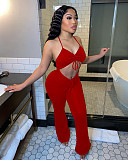 Solid Color Hollow Out Drawstring Lace Up Skinny Club Jumpsuit XY-9083