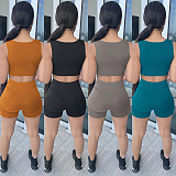 Sexy Low-cut Sleeveless Cropped Top Slim Shorts 2 Pieces GLS-8128