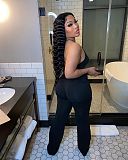 Solid Color Hollow Out Drawstring Lace Up Skinny Club Jumpsuit XY-9083