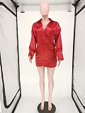Irregular Long Sleeve Deep V Neck Night Club Shirt Mini Dress WSM-5225