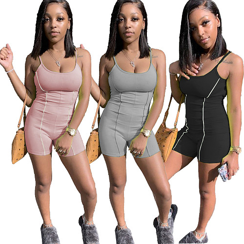 Women Backless Slim Sleeveless Halter Bodycon Gym Romper NM-8341