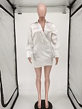 Irregular Long Sleeve Deep V Neck Night Club Shirt Mini Dress WSM-5225