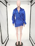 Irregular Long Sleeve Deep V Neck Night Club Shirt Mini Dress WSM-5225