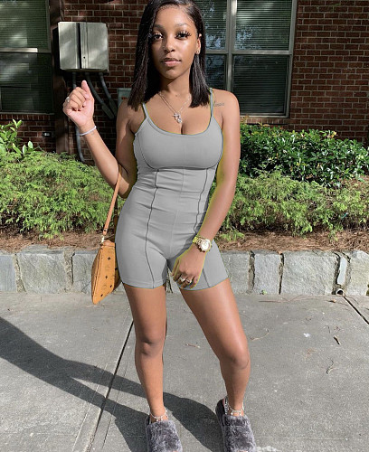 Women Backless Slim Sleeveless Halter Bodycon Gym Romper NM-8341