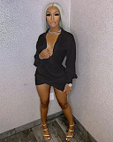 Irregular Long Sleeve Deep V Neck Night Club Shirt Mini Dress WSM-5225