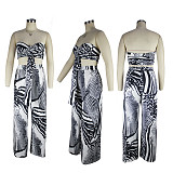 Hot Style Print Lace-up Chest Wrap Wide-leg Pants 2 Piece Set JLY-19169