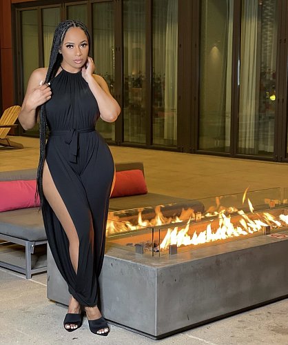 Summer Sexy Solid Color Sides Slit Sleeveless Jumpsuit With Belt BGN-149