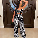 Hot Style Print Lace-up Chest Wrap Wide-leg Pants 2 Piece Set JLY-19169