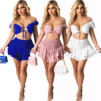 Sexy Off Shoulder Chest Wrap Top Mini Skirt Two Piece Outfits LS-0340