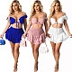 Sexy Off Shoulder Chest Wrap Top Mini Skirt Two Piece Outfits LS-0340