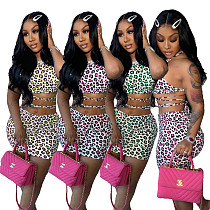 Leopard Print Women Irregular Tank Top Mini Skirt 2 Piece Set LM-8220