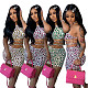 Leopard Print Women Irregular Tank Top Mini Skirt 2 Piece Set LM-8220