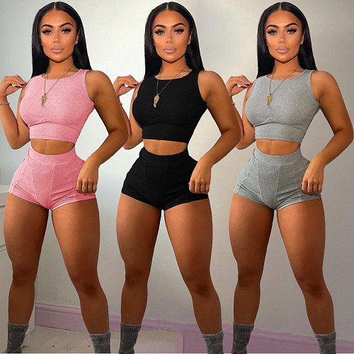 Summer Women Crop Tops Elastic Pit Strip Two Piece Shorts Sets NIYA-8041