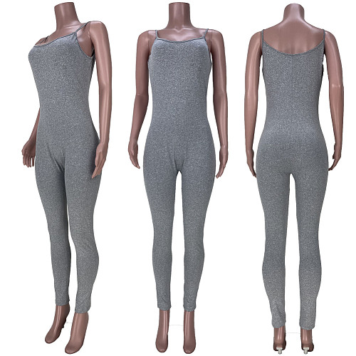 Sexy Solid Color High Waist Halter Bodycon Fitness Jumpsuits MDF-5212