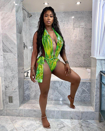 Fashion Women's Monokini V-neck One Piece Swimsuits MDF-5214