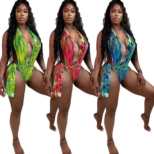 Fashion Women's Monokini V-neck One Piece Swimsuits MDF-5214