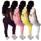 Hooded Backless Slim Fit Crop Top Sweatpant Two Piece Suit CN-0094