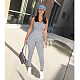 Sexy Solid Color High Waist Halter Bodycon Fitness Jumpsuits MDF-5212