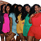 Summer Solid Color Short Sleeve Round Neck Lace-up Romper WY-6628