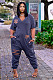 Solid Color Ripped Short Sleeve V Neck Loose-fitting Jumpsuit LDS-3263
