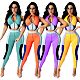 Color Block Splicing Zipper Crop Top Leggings 2 Piece Set LA-3259