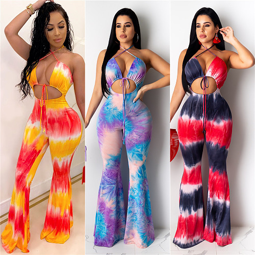 Sexy Bandage Hollow Out Slim Beach Flared Jumpsuits LSL-6346