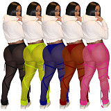 Solid Color High Elastic Perspective Push Up Skinny Pants TE-4234