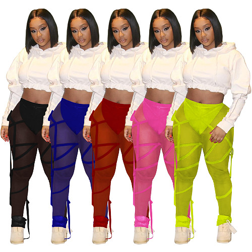 Solid Color High Elastic Perspective Push Up Skinny Pants TE-4234