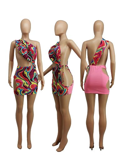 Sexy One Shoulder Backless Irregular Cut Out Bodycon Dress SD-2107