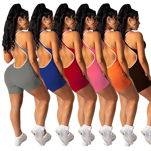 Fashion Solid Color Fitness Sleeveless Bodycon Strap Romper CN-0100