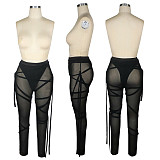 Solid Color High Elastic Perspective Push Up Skinny Pants TE-4234