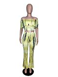 Tie-dye Off Shoulder Crop Top Long Pants Two Piece Outfits WSM-5006