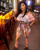 Tie-dye Off Shoulder Crop Top Long Pants Two Piece Outfits WSM-5006