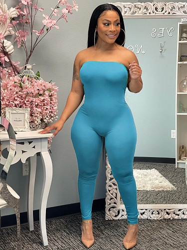 Summer Solid Color Sleeveless Bodycon Wrap Chest Jumpsuits WSM-5228