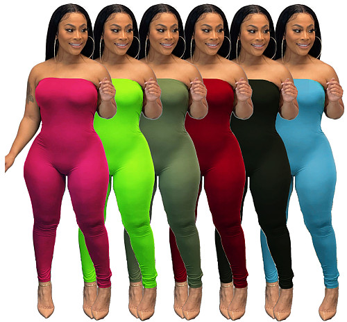 Summer Solid Color Sleeveless Bodycon Wrap Chest Jumpsuits WSM-5228