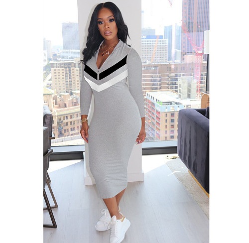 Plus Size Women Long Sleeve Front Zipper Bodycon Sport Dress OM-1162