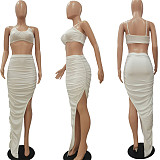 Sexy Halter Crop Tops High Slit Irregular Skirts 2 Piece Set NIYA-8042