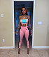 Fashion Patchwork Color Halter Top Skinny Pants Two Piece Set QZX-6195