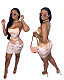Sexy Print Hollow Out Low-cut Backless Halter Bodycon Mini Dress SD-2106