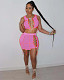 Women Lace Up Sexy Crop Tops Mini Skirts 2 Piece Matching Set TK-6161